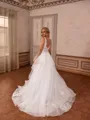 Striking A-line V-Neck Appliques Lace Sweep Train Tulle Wedding Dress