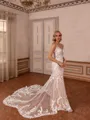 Aristocratic Sheath V-Neck Appliques Lace Cathedral Train Tulle Wedding Dress