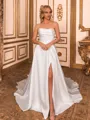 Magnificent A-line Straight Pleated Chapel Train Satin Corset Wedding Dress