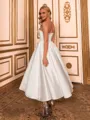 Unique A-line Sweetheart Pleated Tea-Length Satin Corset Wedding Dress