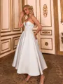 Unique A-line Sweetheart Pleated Tea-Length Satin Corset Wedding Dress