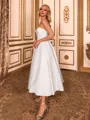 Unique A-line Sweetheart Pleated Tea-Length Satin Corset Wedding Dress