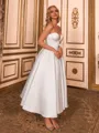 Unique A-line Sweetheart Pleated Tea-Length Satin Corset Wedding Dress