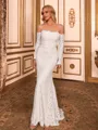Stunning Sheath Off-the-Shoulder Long Sleeves Floor-Length Lace Corset Wedding Dress