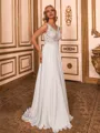 Classy A-line V-Neck Appliques Lace Floor-Length Chiffon Wedding Dress