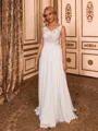 Classy A-line V-Neck Appliques Lace Floor-Length Chiffon Wedding Dress