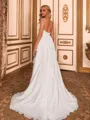 Glamorous A-line Spaghetti Straps Ruffles Sweep Train Chiffon Corset Wedding Dress