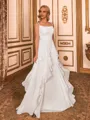 Glamorous A-line Spaghetti Straps Ruffles Sweep Train Chiffon Corset Wedding Dress