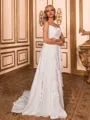 Glamorous A-line Spaghetti Straps Ruffles Sweep Train Chiffon Corset Wedding Dress