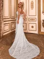 Hermosos Sheath Straps Long Sleeves Ruffles Court Train Lace Wedding Dress