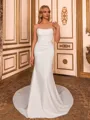 Luxurious Sheath Straight Pleated Court Train Stretch Crepe Corset Wedding Dress