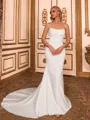 Luxurious Sheath Straight Pleated Court Train Stretch Crepe Corset Wedding Dress