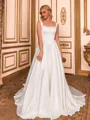 Show-stopping A-line Square Chapel Train Satin Corset Wedding Dress