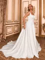 Show-stopping A-line Square Chapel Train Satin Corset Wedding Dress