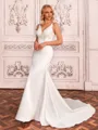 Perfect Sheath V-Neck Appliques Lace Court Train Satin Wedding Dress