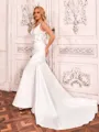 Perfect Sheath V-Neck Appliques Lace Court Train Satin Wedding Dress