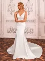 Perfect Sheath V-Neck Appliques Lace Court Train Satin Wedding Dress