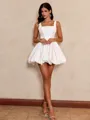 Bubbly Love White A-line Square Short/Mini Taffeta Dress
