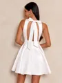 Beaming Perfection White A-line Scoop Bow Short/Mini Satin Dress
