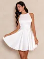 Beaming Perfection White A-line Scoop Bow Short/Mini Satin Dress