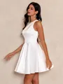 Beaming Perfection White A-line Scoop Bow Short/Mini Satin Dress