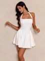 Adorable Poise White A-line Halter Bow Short/Mini Dress
