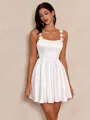 Gorgeous Aesthetic White A-line Straps Bow Short/Mini Satin Dress