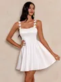 Gorgeous Aesthetic White A-line Straps Bow Short/Mini Satin Dress