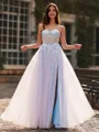 Perfect A-Line Sweetheart Appliques Lace Floor-Length Tulle Corset Prom Dress