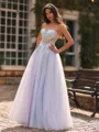 Perfect A-Line Sweetheart Appliques Lace Floor-Length Tulle Corset Prom Dress