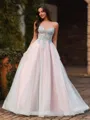 Unique A-Line Spaghetti Straps Appliques Lace Floor-Length Corset Prom Dress