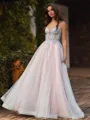 Unique A-Line Spaghetti Straps Appliques Lace Floor-Length Corset Prom Dress