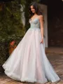 Unique A-Line Spaghetti Straps Appliques Lace Floor-Length Corset Prom Dress