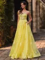 Hot A-Line Sweetheart Appliques Lace Floor-Length Tulle Corset Prom Dress