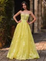 Hot A-Line Sweetheart Appliques Lace Floor-Length Tulle Corset Prom Dress