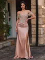 Delicate Sheath Off-the-Shoulder Beading Floor-Length Corset Prom Dress