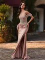 Delicate Sheath Off-the-Shoulder Beading Floor-Length Corset Prom Dress