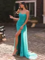Exquisite Sheath Straight Pleated Sweep Train Corset Prom Dress