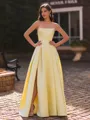 Splendid A-Line Straight Pleated Floor-Length Satin Corset Prom Dress