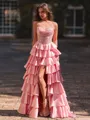 Luxurious A-Line Sweetheart Appliques Lace Sweep Train Silk Like Satin Corset Prom Dress