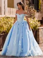 Show-stopping Ball-Gown Off-the-Shoulder Appliques Lace Sweep Train Tulle Corset Prom Dress