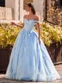 Show-stopping Ball-Gown Off-the-Shoulder Appliques Lace Sweep Train Tulle Corset Prom Dress
