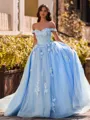 Show-stopping Ball-Gown Off-the-Shoulder Appliques Lace Sweep Train Tulle Corset Prom Dress