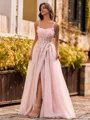 Magnificent A-Line Spaghetti Straps Flower Floor-Length Tulle Corset Prom Dress