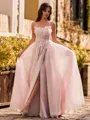 Magnificent A-Line Spaghetti Straps Flower Floor-Length Tulle Corset Prom Dress