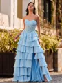Extravagant A-Line Sweetheart Cascading Ruffles Floor-Length Chiffon Corset Prom Dress