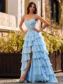 Extravagant A-Line Sweetheart Cascading Ruffles Floor-Length Chiffon Corset Prom Dress