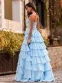 Extravagant A-Line Sweetheart Cascading Ruffles Floor-Length Chiffon Corset Prom Dress