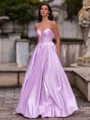 Unique A-Line Sweetheart Sweep Train Corset Prom Dress