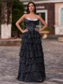 Glamorous A-Line Sweetheart Cascading Ruffles Floor-Length Corset Prom Dress